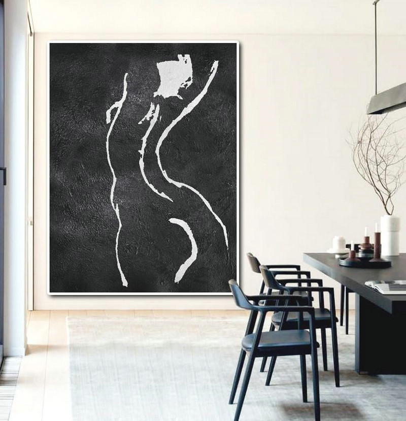 Extra Large Painting,Black And White Minimal Painting On Canvas - Large Paintings For Living Room